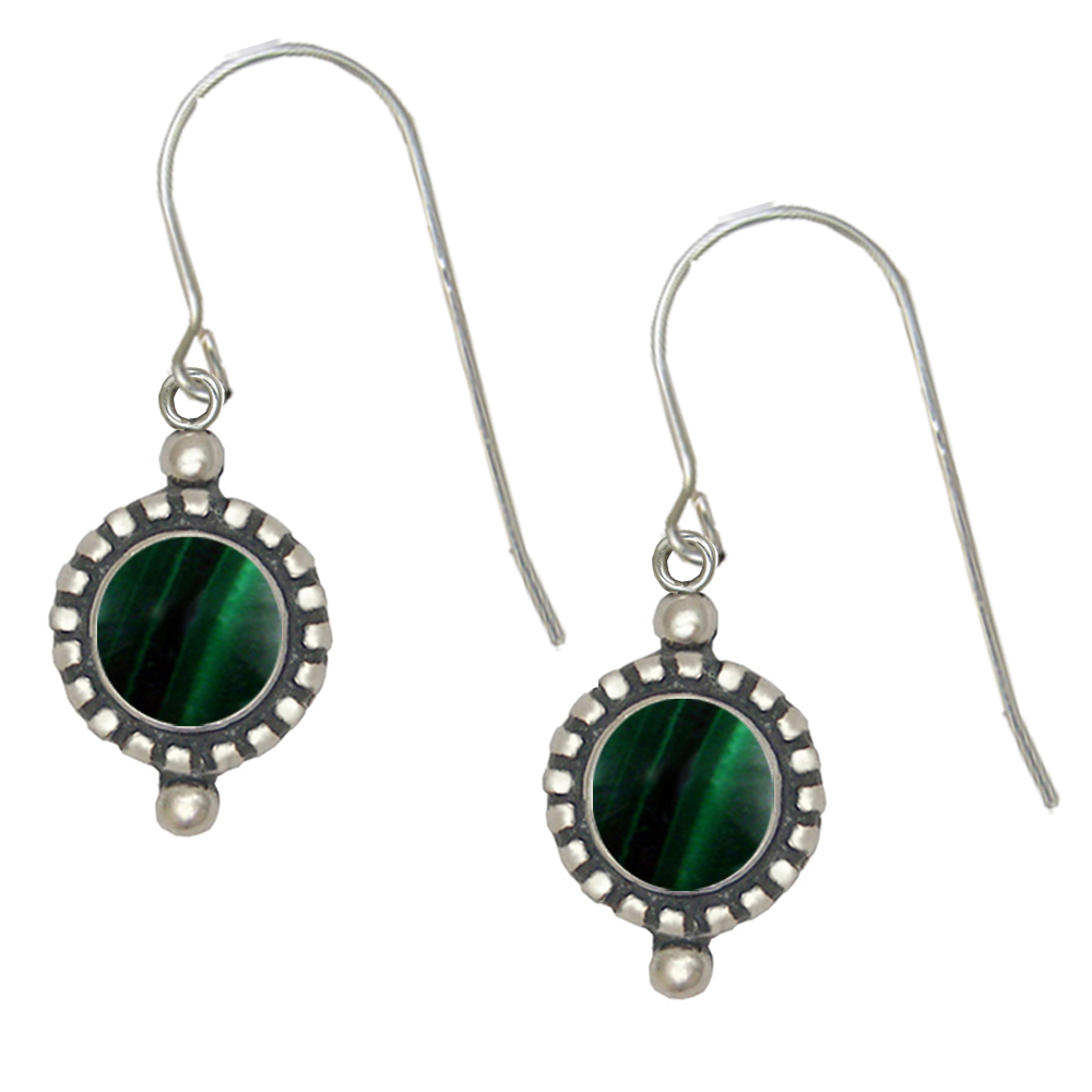 Sterling Silver Petite Malachite Gemstone Drop Dangle Earrings